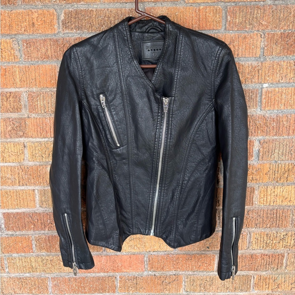 BLANK NYC Black Faux Leather Motorcyle Moto Jacket Asymmetrical Zip Womens Sz S